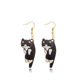 Pingyongchang Cute Animal Cat Dangle Earrings for Women Cartoon Kitten Drop Earring Party Jewelry Gifts-Black