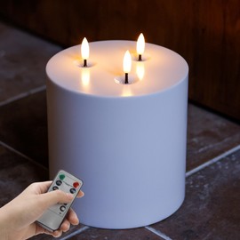 AFINETH Large Outdoor Candles with Remote Waterproof 6"x6" Flickering Flameless Candles with 3 Wicks Plastic Big Battery Operated Candle for Indoor Outdoor Use, White