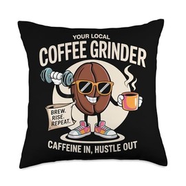 Coffee Grinder Motivation Brew Rise Repeat Throw Pillow