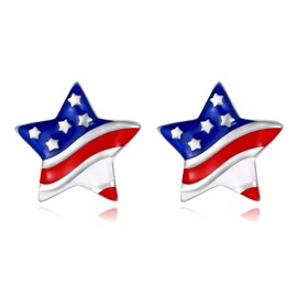American Flag Earrings for Women Fourth of July Patriotic Stud Earrings 925 Sterling Silver USA Independence Day Patriots 4th of july Jewelry Gifts (Star)