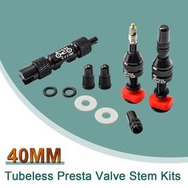 MUQZI Tubeless Presta Valve Stem - No Leak Bike Tubeless Valve Stem with Integrated Valve Core Removal Tool and Alloy Presta Valve Stem Caps for Bikes, Black (40mm)