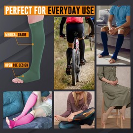 Doc Miller Open Toe Compression Socks, 20-30 mmHg, Toeless Compression Sleeves for Legs, Knee High Stockings for Shin Splints, Varicose Veins, Travel, Calf Support & Muscle Recovery, Men & Women, Pair