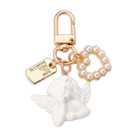 Guardian Angel Keychain with Pearl Heart Pendant Guardian Accessory for Safety Christian Gifts for Women Men Faith Angel Keychain Accessory for Key Bags Wallets