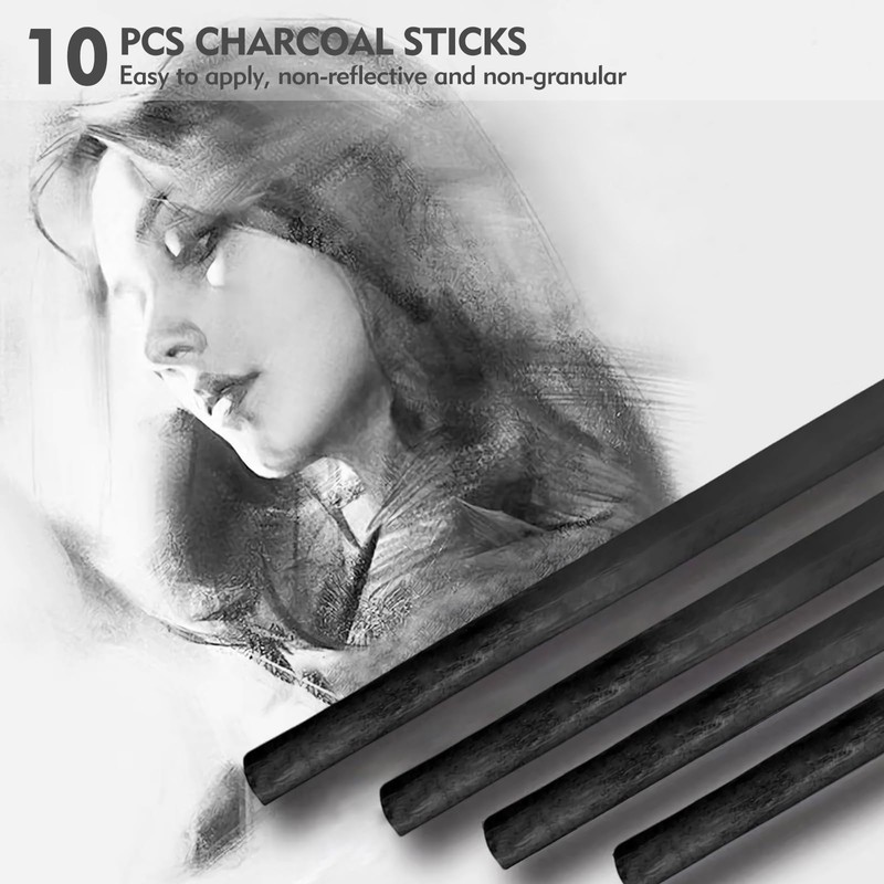 10PCS Charcoal Sticks, 5-7mm Black Willow Charcoal, Drawing Tools Charcoal
