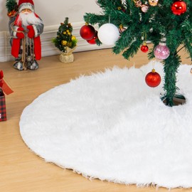 TomteNisse 36 Inch Christmas Tree Skirt, Snow White Faux Fur Tree Skirt for Xmas Party Decorations,Holiday Tree Ornaments for Christmas Home Decorations, Holiday Party Decoration