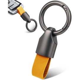 Wrahonbi Matte Cowhide Car Keychain Universal Key Fob Key Chain Holder Leather Key Keepers for Men and Women Yellow Gray
