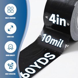 Pueatte Heavy Duty Black Duct Tape, 10 Mil Extra Thick, 4 in x 60 Yds (180 ft), Waterproof, Strong Adhesive, No Residue, Multi-Purpose Home Repairs, Tearable for Indoor and Outdoor Use