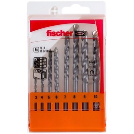 fischer Masonry Drill Bit Set, 3–10 mm Diameter, Drill Bits Set with Various Sizes, Tool for Drilling in Masonry & Natural Stone, Pack of 8