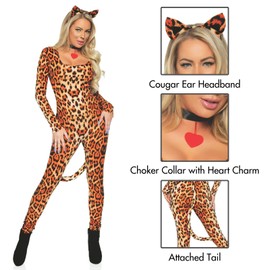 Leg Avenue Womens Wild Sexy Cougar Halloween Costume, Includes Brushed Spandex Catsuit, X-LARGE, Leopard