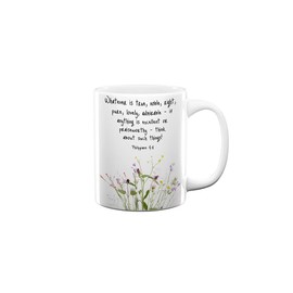 TJ Originals Philippians 4 8 Coffee Mug, 11oz Ceramic Cup Christian Gifts for Women, Faith Based Gifts Best Friends Gift for Mom, Religious Coffee Mugs for Women, Motivational Affirmation Quotes
