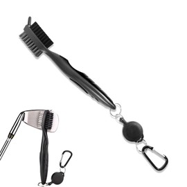 Fsahiuf Golf Schläger Reinigungsbürste mit Karabiner und Einziehbarem Seil, Doppelseitig mit Draht- und Nylonborsten, Schwarz