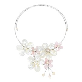 AeraVida Nature Inspired Stunning Elegance Pink Glass and White Mother of Pearl Shell Floral Choker Wrap Necklace