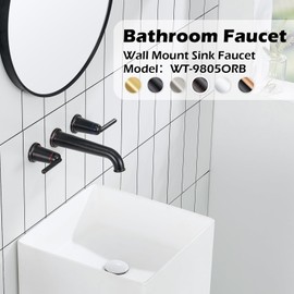 Wintap Bathroom Faucet, 8" Center Wall Mount Sink Faucet and Rough-in Valve Included Brass Vessel Sink Faucet 3 Hole Wall Mounted Bathroom Faucets Oil Rubbed Bronze WT-9805ORB