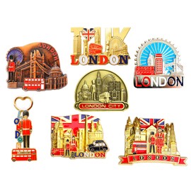 Set of 7 Great London Icons Metal Fridge Magnets - Iconic UK Souvenir Collection