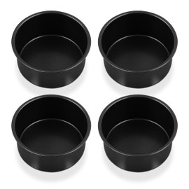 P&P CHEF Non-stick Cake Pan Set of 4, 4 Inch Round Baking Cake Pans Tins for Tier Smash Cakes, Non-Toxic & Solid, Stainless Steel Core & Leak-Proof, 4Pcs