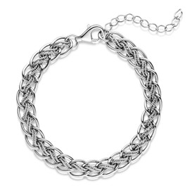 Materia #SA-28 Women's Bracelet 925 Silver Double Curb Chain 6 mm 14.1 g Rhodium-Plated 18-23 cm Length Adjustable + Box, Sterling Silver, without stone