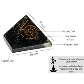 Black Tourmaline Small Orgone Pyramid for Protection, Negative Energy Protection and Crystal Grid - DIY Pyramid for Necklace Pendant (Pack of 1, 30x30mm)