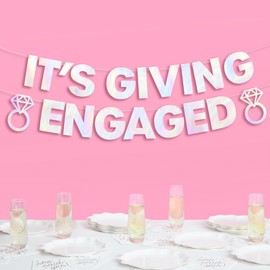 xo, Fetti It's Giving Engaged Banner - Iridescent Foil | 5 Ft. | Bachelorette Decorations, Engagement Party Sign, Proposal Background, Bach Supplies