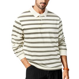 TAPULCO Striped Long Sleeve Collared Shirts for Men Breathable Cotton Daily Essential Stretchy Easy Fit Leisure Wear Tops White Grey X-Large