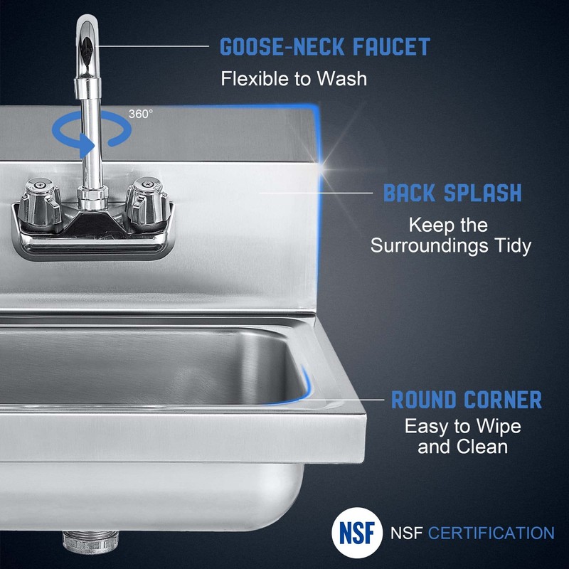 Profeeshaw Stainless Steel Sink Commercial Wall Mount Hand Washing Basin