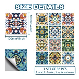 CHGCRAFT 36PCS 4x4 inch Morocco Peel and Stick Tile Stickers Wall Stickers Waterproof Detachable PVC Wall Tile Stickers Vintage Decorative Stickers for Kitchen Washroom Bedroom Wall Table Office