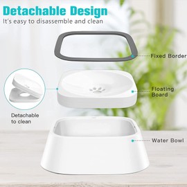 Dog Water Bowl No Spill, PRENDIEEN 1L/35oz Large Capacity Dog Water Bowl Dispenser Non Slip No Splash Dog Water Bowl Pet Slow Feeder No Drip Dog Water Bowl Slow Water Bowl (White)