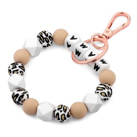 Kemstone Designs Silicone Bracelet Keychain Wristlet,Key Ring Bracelet Beaded Link for Women (White MAMA)