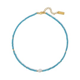 CAFFTI Turquoise Necklace for Women Genuine Freshwater Pearl Pendant Necklace Summer Beach Surf Choker