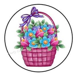 1.5" Inch Flower Basket Easter Stickers - Flower Stickers - Basket Easter Stickers Envelope Seals Labels - #AA61RK (30 Pcs)