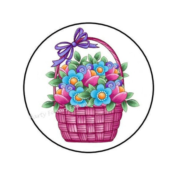1.5" Inch Flower Basket Easter Stickers - Flower Stickers -