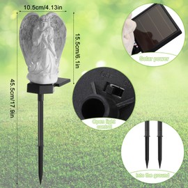 Hortsun 2 Pieces Garden Angel LED Solar Outdoor Lights Eternal Light Lawn Lamp Waterproof Solar for Outside Angel Cemetery Garden Decorations Yard Lawn Pathway Figurines
