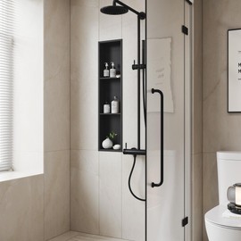 Neodrain 8X36 Inch Matte Black Three Layers Shower Niche, Stainless Steel NO Tile Needed Recessed Shelf for Bathroom Storage, 3-Tier Recessed Built-in Wall Niche