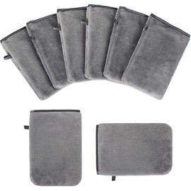 PHOGARY 8 Pack Microfiber Wash Mitts Flannel Soft Wash Mitt Bath Spa Towel Reusable Makeup Remover Gloves European Style Washcloth 15x21cm (Grey)