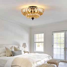 Modern Black Ceiling Light Fixture, 12" Amber Glass Flush Mount Chandeliers, Semi Flush Mount Ceiling Light Fixture Suitable for Living Room Hallway Kitchen Bedroom