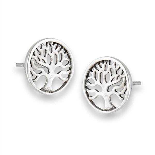 Post Tree Of Life Round .925 Sterling Silver Minimalist Stud