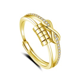 Glintara Silver Anxiety Ring for Women, 925 Sterling Silver Anxiety Ring with Beads, Open Adjustable Cross Anti-Stress Ring, Infinity Waves Spinner Fidget Ring, Unisex Mood Ring Against Stress,