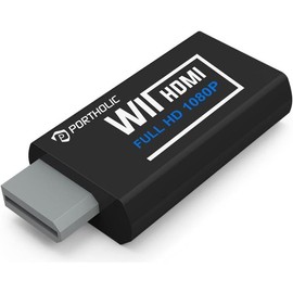 PORTHOLIC Wii to HDMI Converter 1080P for Full HD Device, Wii HDMI Adapter with 3,5mm Audio Jack&HDMI Output Compatible with Wii, Wii U, HDTV, Monitor-Supports All Wii Display Modes 720P, NTS - Color: black