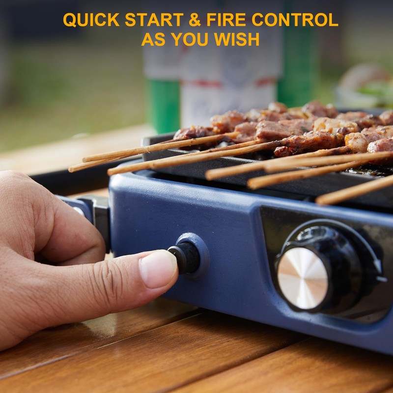 Upgraded WINKIZA 2 Burner Propane Camping Stove with Grill, Foldable