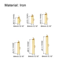 uxcell 120Pcs Slide on End Clasps, 10/13/16/20/25/30mm Tube Ball Bead Slider Crimp Ends for Multi-Strand DIY Craft Making, Gold Tone