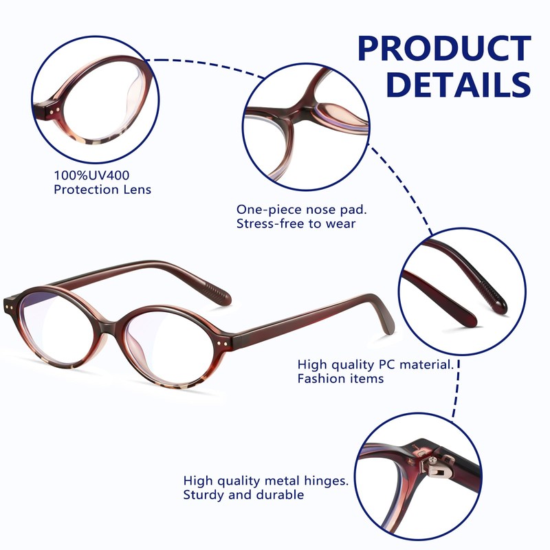 YDAOWKN Oval Blue Light Blocking Glasses for Women Men,Glasses Frame