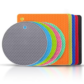 Plentur Silicone Trivets for Hot Dishes - Heat Resistant Mats for Countertops, Multipurpose Non-Slip Hot Pads for Kitchen Potholders, Jar Opener, Spoon Holder (Light Blue 7 inch Round 2 Pack)