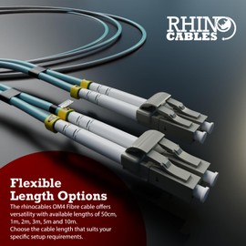 rhinocables - LC to LC OM4 Fibre Optic Cable | 50µm/125µm Multi Mode Duplex | Aqua LSZH Jacket for Safety | Low Insertion Loss | Enhanced Bandwidth | 3.0mm Diameter, 5m