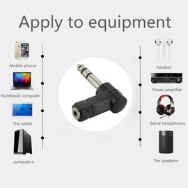 Yotsuba 1/4 Inch TRS to 3.5mm Right Angle Adapter, 2 Pack 6.35mm Male to 3.5mm Female 90 Degree Stereo Audio Adaptor for Bottom Plug Guitar/V-Shape Guitar