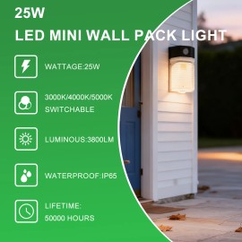 5 Years Warranty 25W 3CCT IP65 Waterproof Led Wall Pack Aluminum 130lm/w Mini Wallpack Wall Lamps for OutdoorLamp Power(W): 25