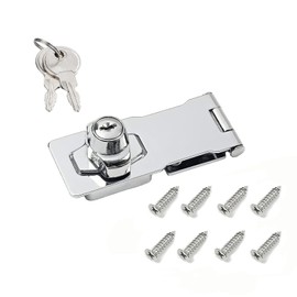 I-EASYDWW Keyed Hasp Locks, Cabinet Locks, Twist Knob Keyed Locking Hasp for Cabinet Small Door, Zinc Alloy with Iron Chrome Plating, with Keys and Screws, Silver, 4 Inches