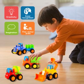 YOLOMOON Baby Toys for 2 Year Old Boys Gifts, 4 PCS Car Toys Friction Power Truck Tractor Toy for Toddlers 1-3, Educational Vehicle Kids Toys 1 2 3 Year Old, Christmas Birthday Gift 12 18 Months Baby