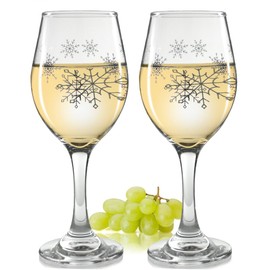 Holiday Snowflake Wine Glasses - Set of 2 Standard Wine Glasses - Silver Snowflake Design - 14 oz