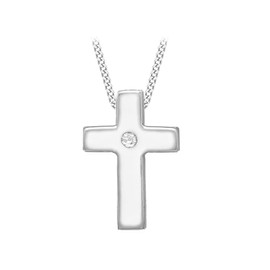 Tuscany Silver Women's Sterling Silver 10x15mm Diamond Set Cross Pendant on Curb Chain of 46cm/18"