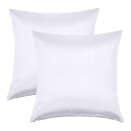 Aiking Home 18x18 Inches Faux Silk Square Throw Pillow Cover, Zipper Closure, White (Set of 2)