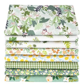 Aubliss 8pcs Fat Quarter Fabric Bundles 19.6'' x 19.6''(50cm x 50cm) Cotton Craft Fabric Pre-Cut Squares Sheets for Patchwork Sewing Quilting Fabric(Green Floral)